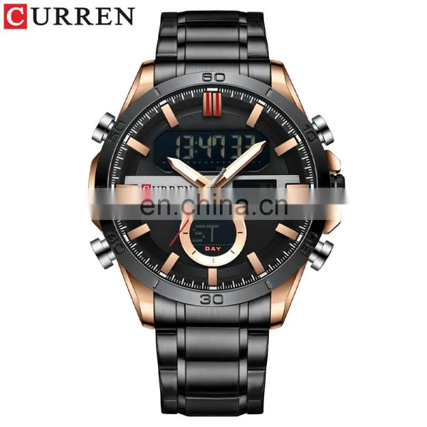 CURREN 8384 Men's Digital Watches Fashion Sport Stainless Steel Chronograph Luminous LED Gold Watch photo-2