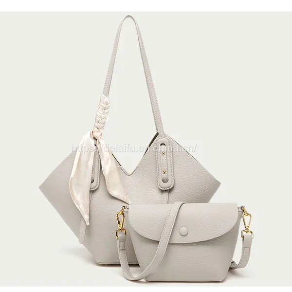 Female Lychee Pattern Senior Sense Large Capacity One-shoulder Tote Bag Two-piece Set photo-3
