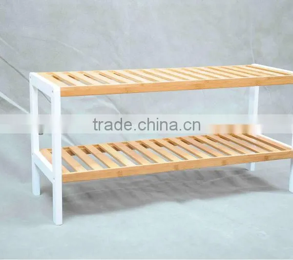 2 Tier Bamboo Shoes Rack With White Frame