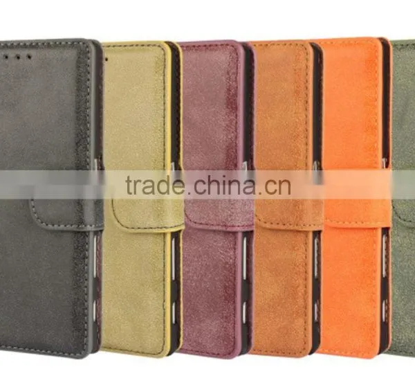 PU Leather With Magnet Stand Case Vintage Retro Dull Polish Folio Flip Holder Cover for Sony Xperia Z5
