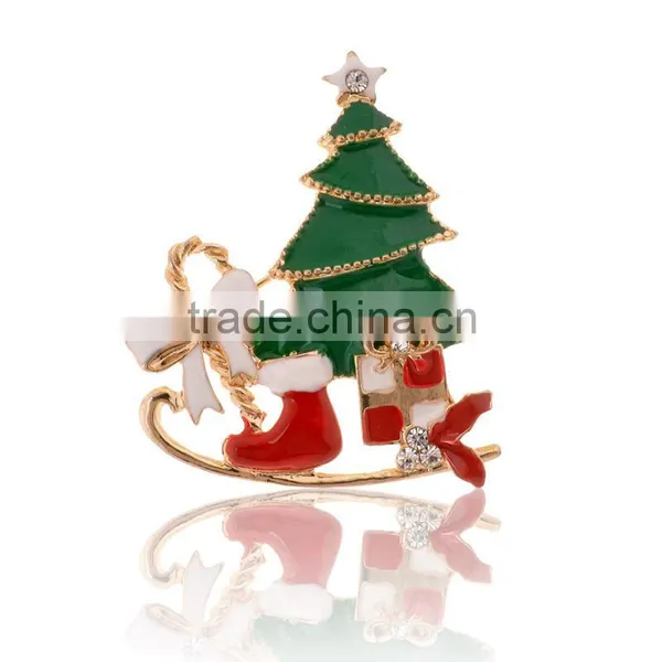 Gold Plating Enamel Christmas Tree Brooch photo-2