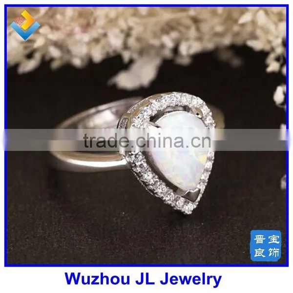2015 New Shape CZ Stone Pear Shape Synthetic White Fire Opal Ring photo-4