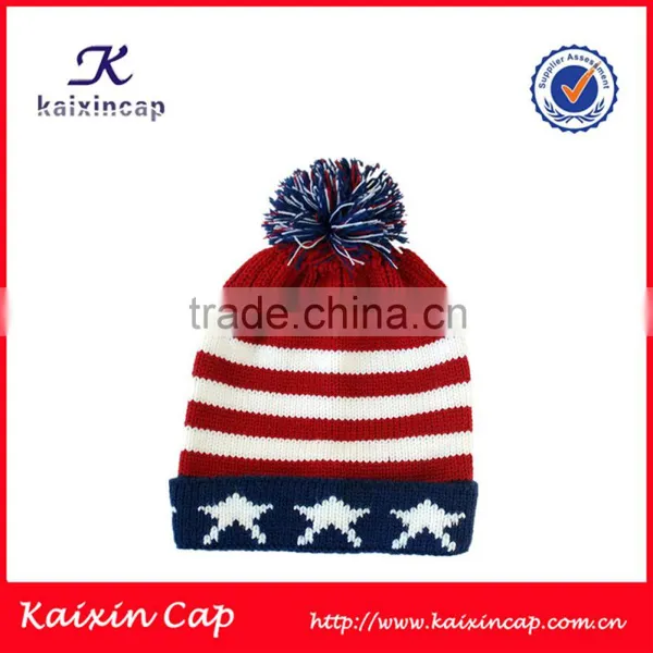 100% Acrylic Popular Fashion High Quality Colorful Winter Knitted Beanie Cap With Pom Pom photo-2