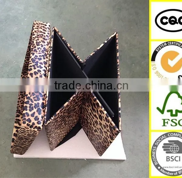 Sex Leopard Printing Leather Foldable Furniture Wooden Ottoman Storage Box