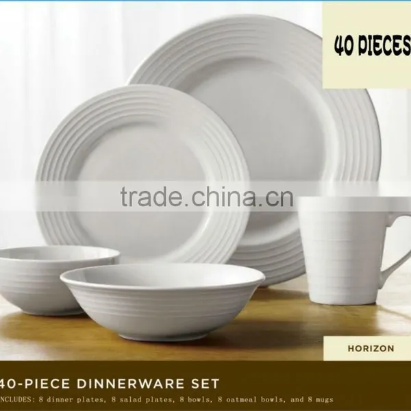 Whosale 40pcs Embossed Fine Porcelain Dinner Set