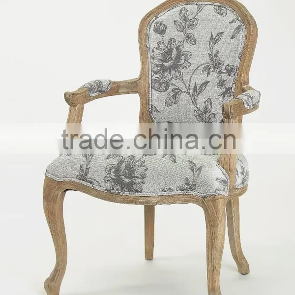 French /European Style Square Back Solid OAK Flower Fabric Arm Chair/Ding Chair/Living Leisure Chair(CH-859-Oak)