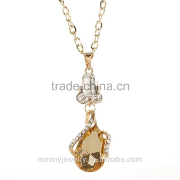 Whole Sale Latest Crystal Necklace Jewelry Water Droplet and Flower Beautiful Necklace in Stock