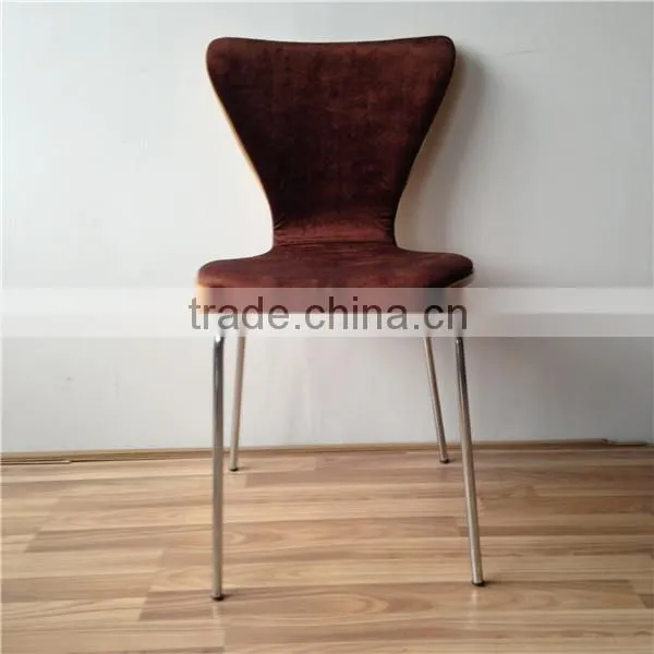 The Standard Stacking Brown Fabric Upholstery Plywood Dining Chair With Chrome Tube Legs photo-2