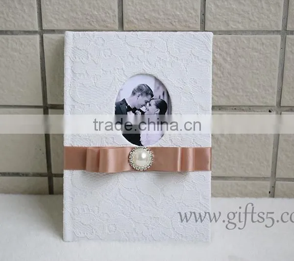 Classical and Top Quality Lace White Wedding Guest Book photo-2