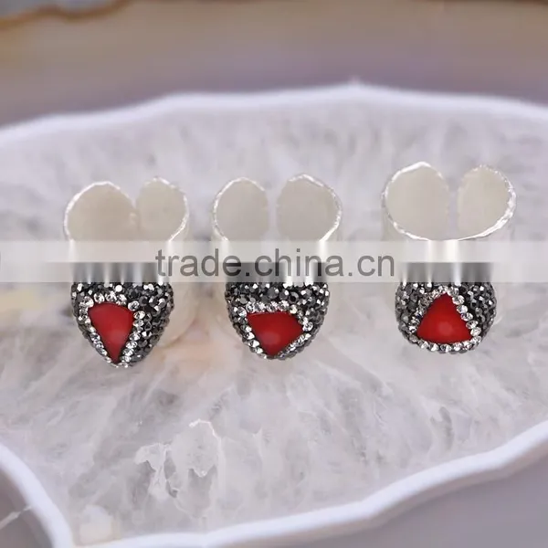 Nature Labradorite / Freshewater Pearl / Red Coral / Turquoise Gemstone Druzy Ring Wholesale photo-3
