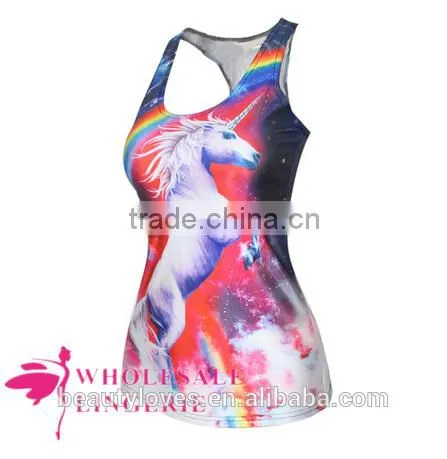 3D Red Trendy Ladies Unicorn Printed Tank Top for Women, Women Printed Summer Tshirt photo-2
