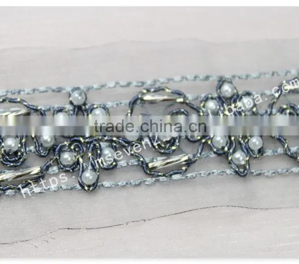 Beautiful Design 4cm Width Guipure Embroidery French Beaded Lace for Dress photo-4