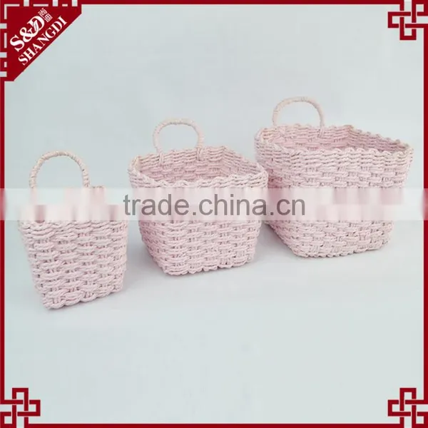Sweety Pink Color Hand Woven Mini Hanging Baskets for Gifts photo-3