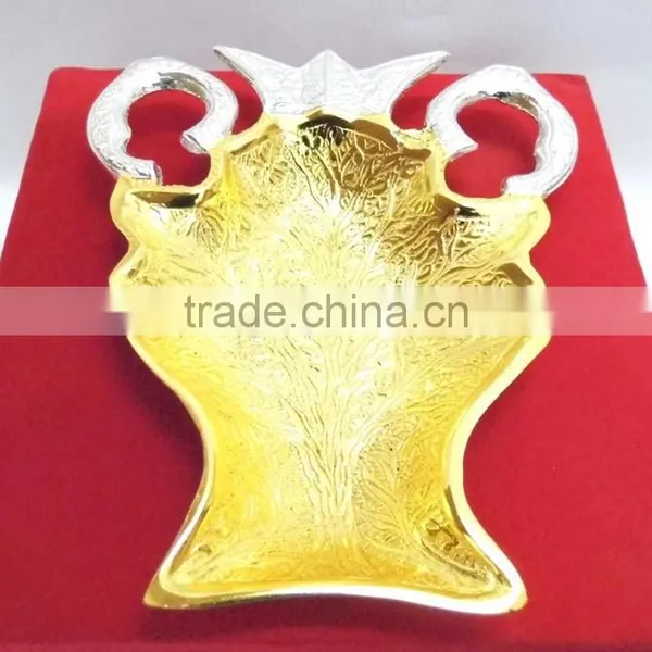 Promotional Gift, Corporate Gift Item Gold and Silver Plated Unique Style Brass Tray photo-2