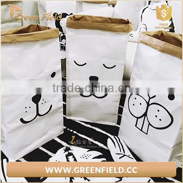 Green Field Kraft Paper Storage Bag Kids Toy Keeper Bag Storage Bag photo-2