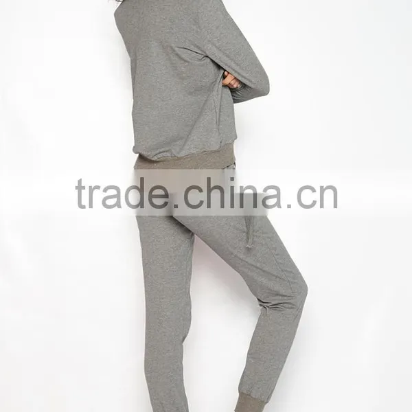 Urban Fashion Tracksuit Female Cheap Custom Grey Plain Latest Design Blank Fitted Sports Womens Tracksuits With Cross Details photo-3