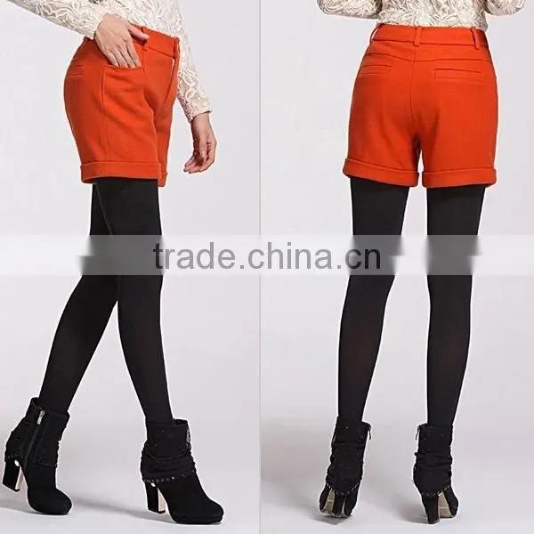 Fashion Factory Supply Woolen Winter Fold up Hem Ladies Orange Short Pants photo-2