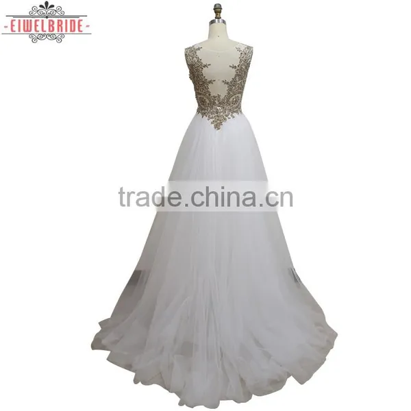 OEM Long Floor-length White A Line Wedding Dress photo-2