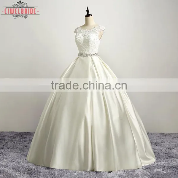 OEM Long Floor-length Beige Bridal Gown Wedding Dress photo-3