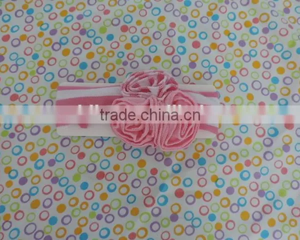 Mom&me Craft Flower Hairband 2016 Stripe Cotton Elastic Headband With Three Ruffle Flower Kids Hairwear Wholesale photo-3