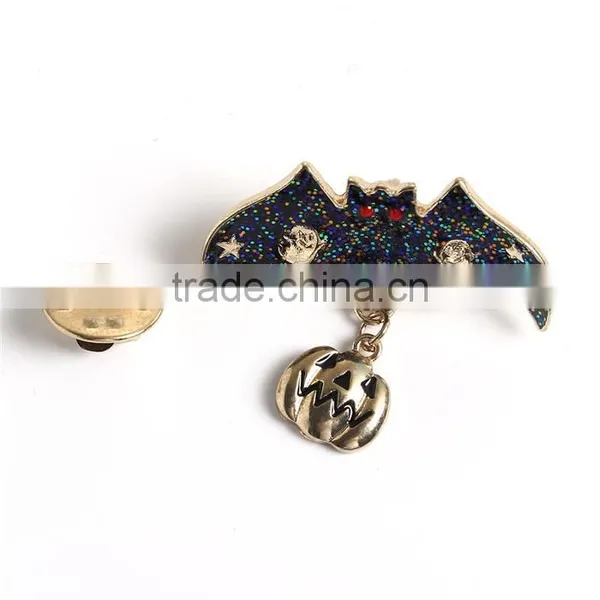 Tie Tac Lapel Pin Brooches Halloween Bat Animal Pumpkin Gold Plated Multicolor Glitter Pin Brooch photo-2