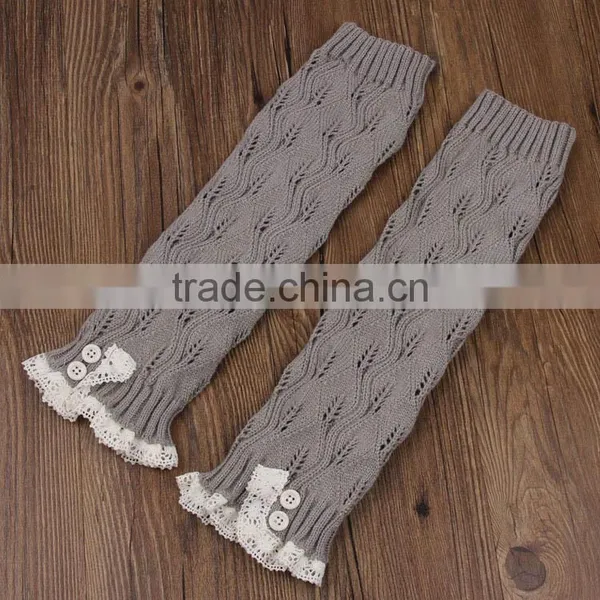 Women's Crochet Knit With Button Leg Warmers Lace Trim Cuffs Boot Socks photo-3
