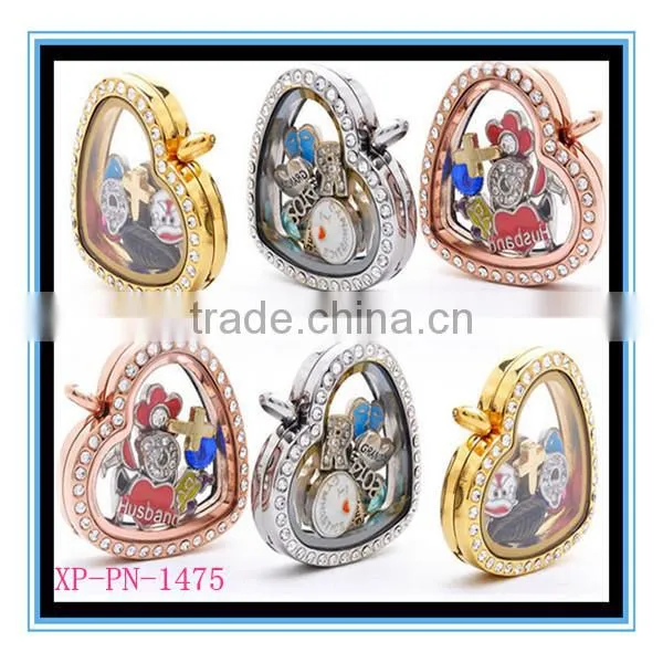 2017 Factory Price Latest Design Crystal Heart Glass Perfume Necklace Magnetic Floating Charm Lockets Pendant Necklace