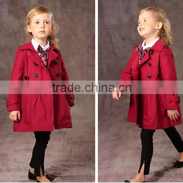 Latest Fashion Firls Clothing Double Buckle Long Sleeve Girls Trench Coat photo-4