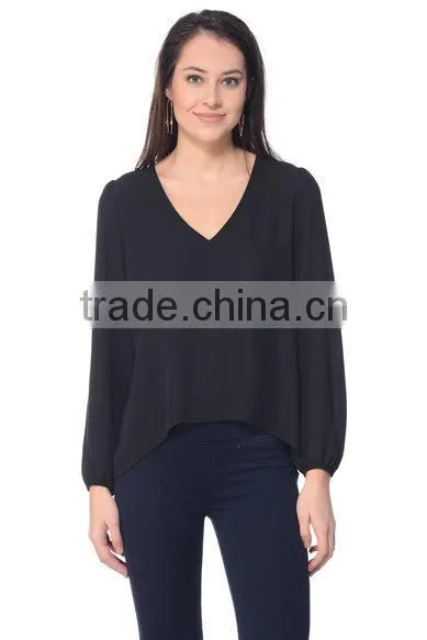 Womens Casual Fashion Blouses 2017 New Designs Long Sleeve V Neck Loose Blouses for Girls photo-4