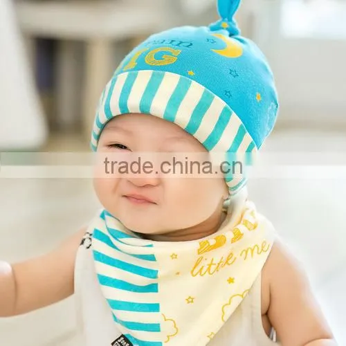 Spring New Style 2pcs/lot 100% Cotton Stripes Newborn Bonnet With Bibs photo-2