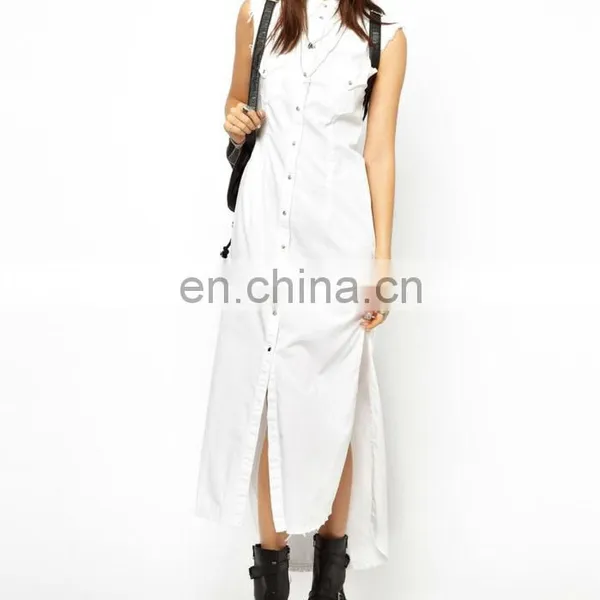 CHEFON Long White Maxi Dress Shirt Dress With Cut Out Back