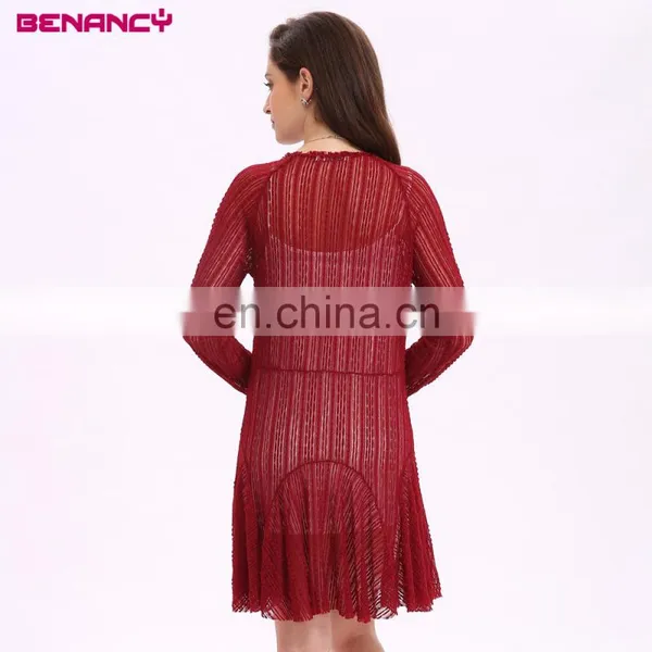 2017 New Full Sexy Burgundy Color Lace Party Dress for Mature Woman photo-4