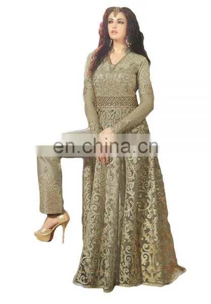 2017 Wedding Parrty Wear Net Anarkali Style Lehenga Suits (Semi-Stitched) photo-3