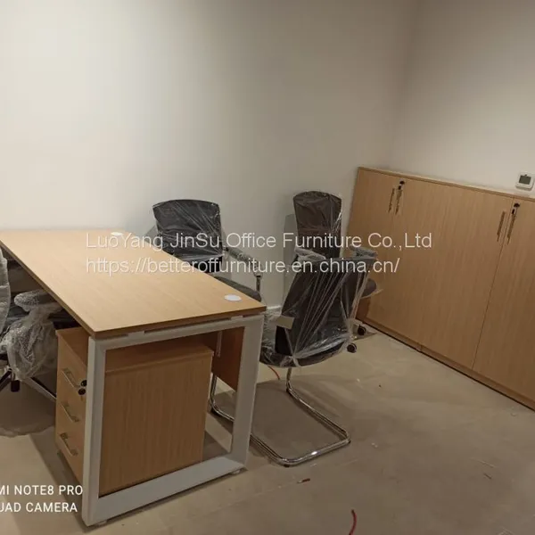 3 Person Staff Green Screen Office Workstation Desk Table Wooden Top and Steel Frame photo-4