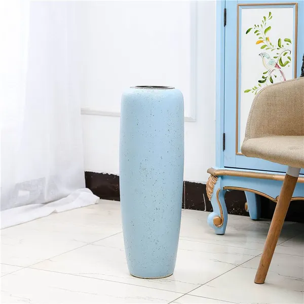 Nordic Fresh Hand Made Large Blue Ceramic Vase For Hotel Office Home Decor photo-3