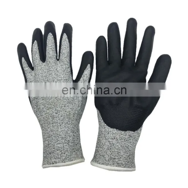 Grey Anti Cut Latex Work Nitrile Coated Gloves