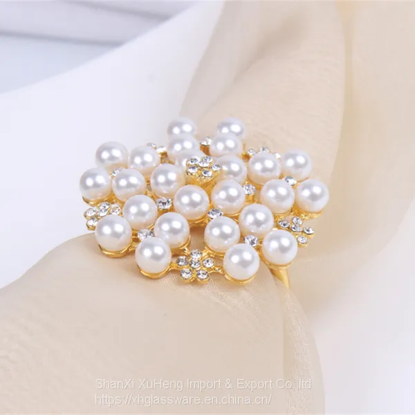 Wholesale Diamond Pearl Napkin Ring Wedding Hotel Napkin Button Holder photo-3