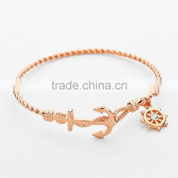 Nautical Anchor Helm Metal Rope Bangle Bracelet