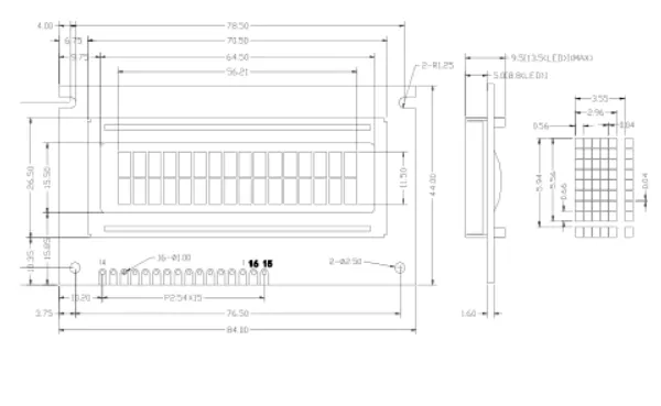 Display Character: 16 character X 2 line Character