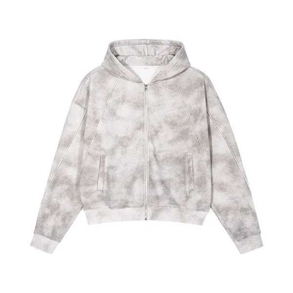 Men and Women Loose and Retro Distressed Style Zipper Sweatshirt
