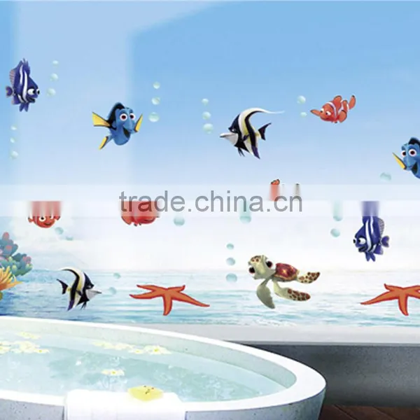 Underwater World 3d Wall Stickers Sea Fish Star Cartoon Bathroom Nursery Home Decor Pvc Wall Decals Mural 617 photo-5