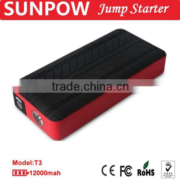 Sunpow 12000mAh Triple Usb 12v Car Jump Starter Mini Mobile Power Bank Booster With Air Compressor photo-6