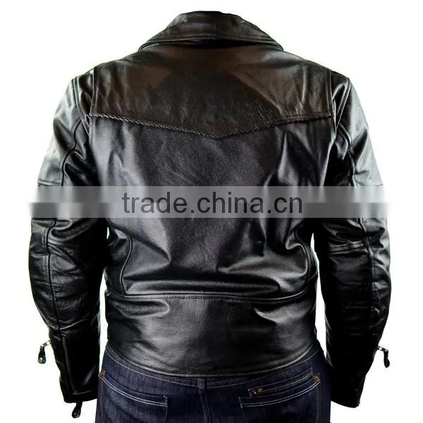 Golden Buttons Motorcycle Men Leather Custom Man Jackets photo-2