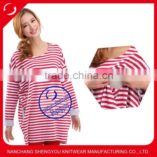 100 Cotton Yarn Dyed Breastfeeding Maternity Top With Pocket