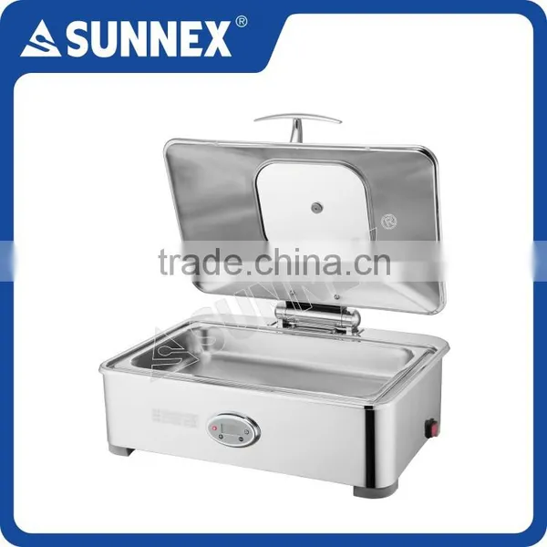 SUNNEX Modern Design Mirror Finish Stainless Steel Glass Lid Digital Control Full Size 8.5 Litre Catering Electric Chafing Dish photo-5