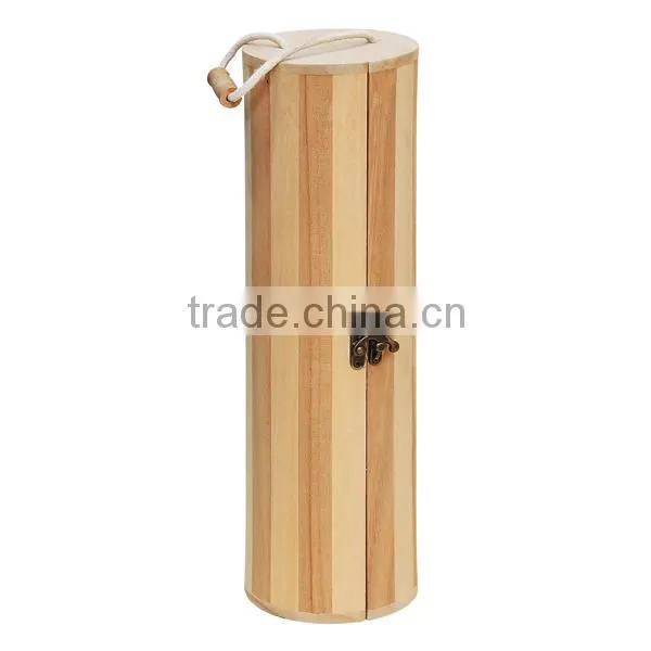 Made in China Pine Personalized Pine Unifinished Column Wooden Wine Gift Box With Rope