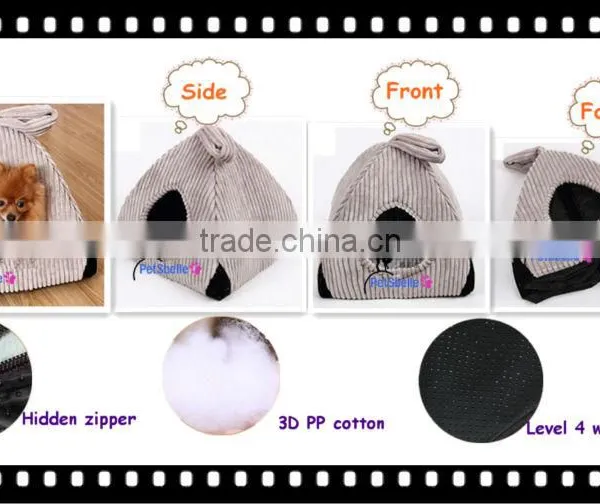 Solid Corduroy Made Pet House Dog Bed photo-2
