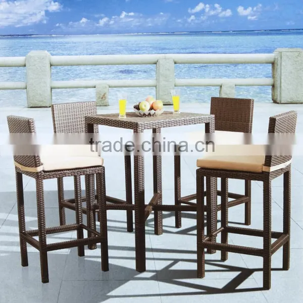 100% Hand Weaving PE Rattan High Bar Chair & Bar Table for Outdoor