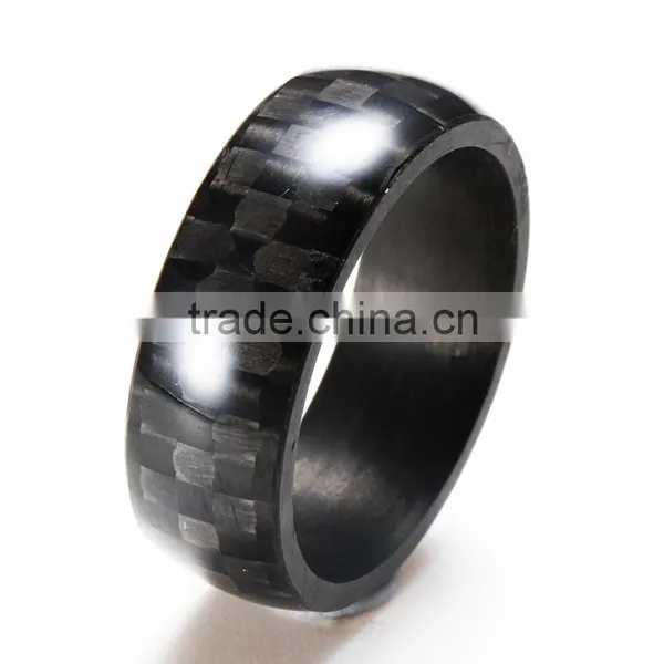 Men's Wedding Band Ring Dome Carbon Fiber Ring With Comfort Fit