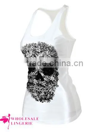Cheap Pinky Skull Printed Summer White Tank Top BX123 Tank Top Women photo-6